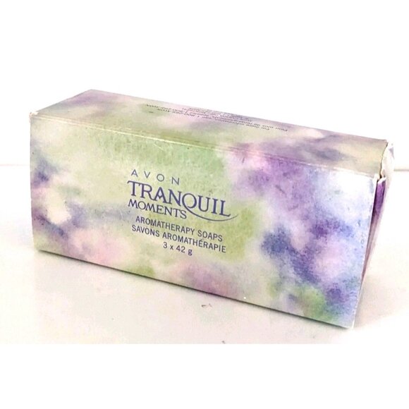 VTG Avon Tranquil Moments Aromatherapy Soap Box Set 3* 42 g. Purple Flower Shape - Picture 1 of 7